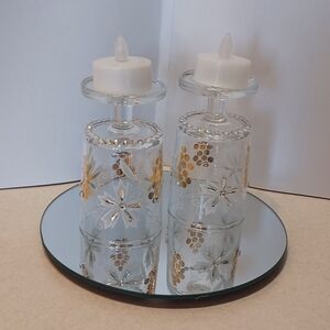 Elegant Glass Candle Holders with Gold and Silver Rhinestone Accents